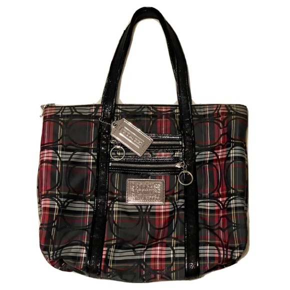Coach Poppy Tote - Red and Black Plaid - Picture 1 of 6